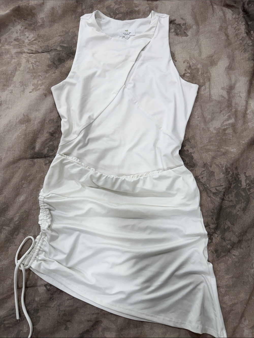 White Sleeveless Top & Ruched Side Skirt Set
